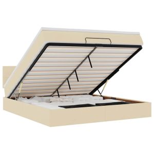 vidaXL estructura de cama otomana con colchón tela crema 180x200cm