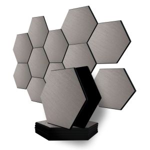 Pack 10 panel acústico pared hexagonal madera gris bergen grey 30x30x1cm