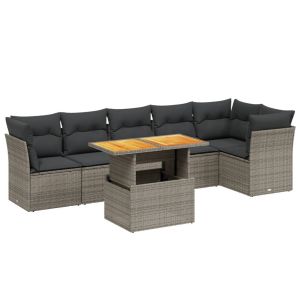 vidaXL set de sofás de jardín 7 piezas con cojines ratán pe gris