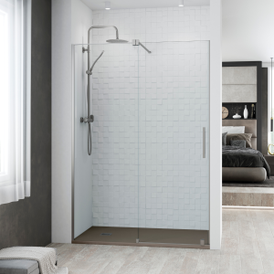 Mampara ducha frontal corredera | 8mm transparente | perfil titanio 110cm
