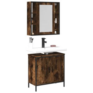 Set de muebles baño 2 pzas madera contrachapada roble ahumado