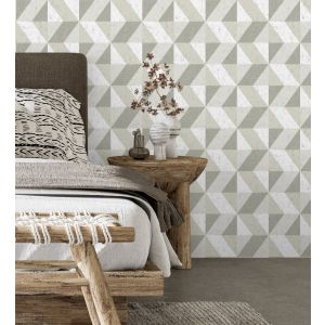 Papel pintado gaulan   geométrico rombos blanco beige metal en 5.23m²