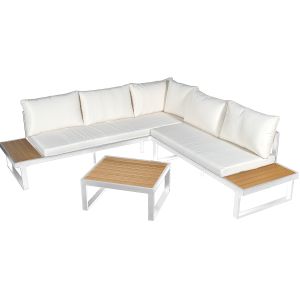 Set sofa esquina y mesa aluminio blanco, listones de ps