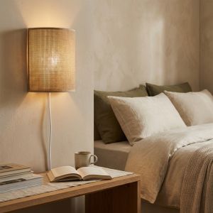 Aplique de pared de yute beige E27, pantalla con interior acrílico