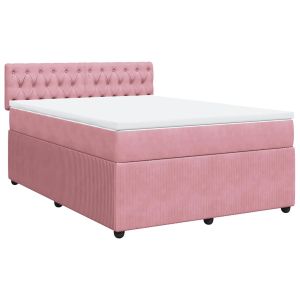 vidaXL cama box spring con colchón terciopelo rosa 140x190 cm