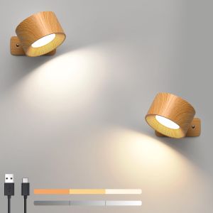 Aplique de pared 2 uds. Multicolor madera recargable sin cables giratorio