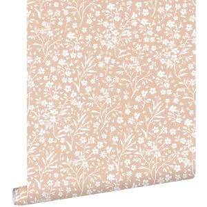 Estahome papel pintado flores rojo barro cocido clara 50 x 900 cm
