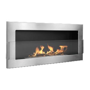 Chimenea de bioetanol de pared 90x40 cm inox con cristal