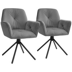 2 sillas giratorias 360º y terciopelo 56,5x54x86 cm, antracita/negro