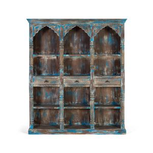 Librería de madera de mango en color azul envejecido 170 cm