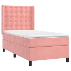 vidaXL cama box spring con colchón terciopelo rosa 100x200 cm