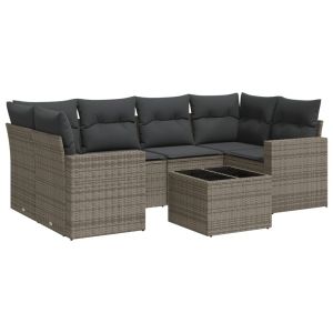 vidaXL set de sofás de jardín 7 piezas con cojines ratán pe gris