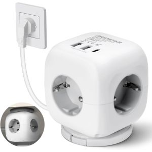Aigostar cubo regleta 3 tomas con interruptor y usb 2a+1c, cable 1.5m