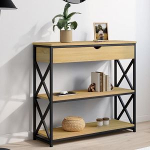 Consola industrial de 1 cajón de madera negra de 90 cm