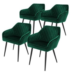 Juego 4 sillas de comedor / salón de terciopelo verde oscuro 80cm