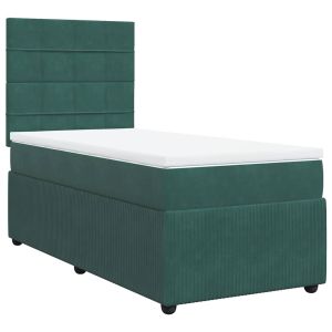 vidaXL cama box spring con colchón terciopelo verde oscuro 100x200 cm