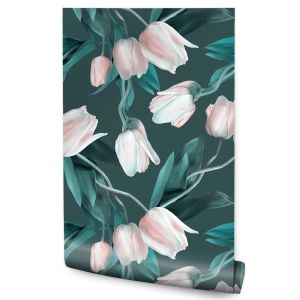 Papel Pintado Tulipanes Flores Hojas Para El Salón No Tejido 53cm x 10m
