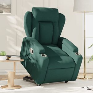 Sillón reclinable elevable tela verde oscuro qweo4269