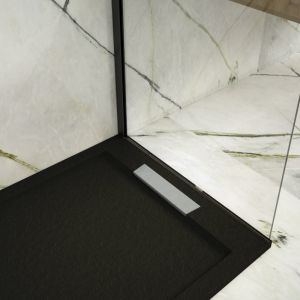 Plato de ducha resina lux negro  80x150cm rejilla acero inox.