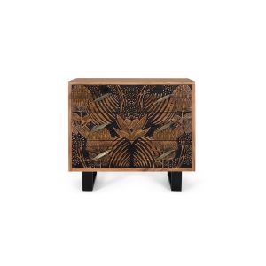 Cómoda tropicana de madera de acacia y metal en color natural y negro 93 cm