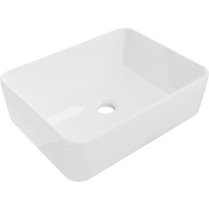 Lavabo cerámico sobre encimera, 48x37x13 cm, blanco