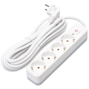 Aigostar regleta 4 enchufes, alargador 5m con interruptor, blanco