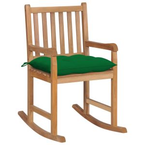 vidaXL silla mecedora de madera maciza de teca con cojín verde