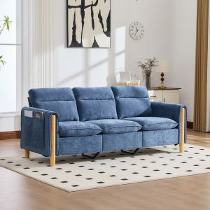 Sofá en l 3 plazas chenilla azul con chaise longue reversible