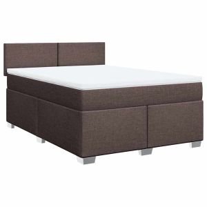 vidaXL cama box spring con colchón tela marrón oscuro 140x190 cm