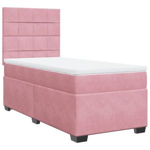 vidaXL cama box spring con colchón terciopelo rosa 100x200 cm