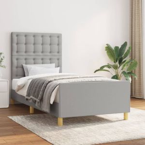 Cama con cabecero de tela gris claro 80x200 cm