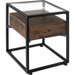 Mesilla de noche 43x45x54,5cm, madera industrial oscura, rústica