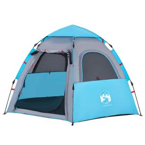 vidaXL tienda de campaña cabaña 4 personas apertura rápida azul