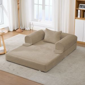 Sofá cama individual pana marrón convertible 1 plaza con cojín