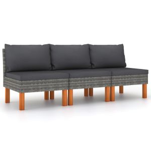 vidaXL sofás centrales 3 uds ratán sintético y madera de eucalipto