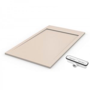 Plato de ducha de resina crema  - 70x130cm - mod. Ambiente válvula + tapa