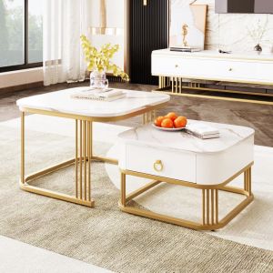 Mesa de centro anidable juego de 2 mdf blanco 45x60x60cm