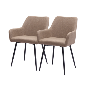 Silla de comedor tapizada caqui set de 2 con brazos