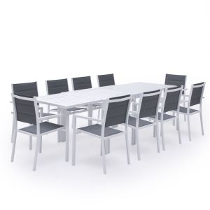 Conjunto jardín extensible venezia 10 plazas textileno gris aluminio blanco