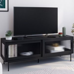 Mueble tv negro con 2 puertas correderas 140 cm