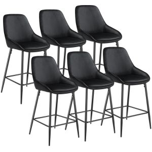 6 taburetes altos con respaldo y reposapiés, 49 x 54 x 100 cm, negro