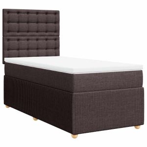 vidaXL cama box spring con colchón tela marrón oscuro 90x190 cm
