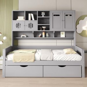 Canapé cama madera 90x200cm con almacenaje y cajones gris