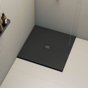 Plato de ducha poaLGi - 100x100 cm - negro - extraplano, antideslizante