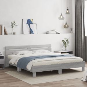 Cama cabecero y luces LED gris sonoma 200x200 cm reg6187