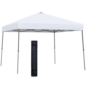Cenador plegable 300x300x250 cm acero, tela oxford color blanco Outsunny