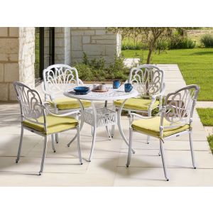 Conjunto de comedor exterior 4 plazas ancona con cojines metal blanco crema