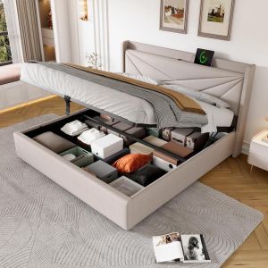 Sofá cama tapizado 160x200cm con almacenaje usb-c