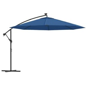 Sombrilla colgante con luces LED azul azur 350 cm