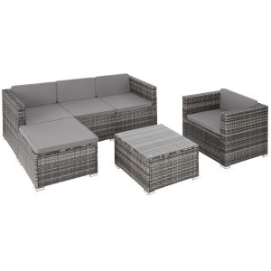 Conjunto de ratán con tablero de vidrio y protección uva, gris